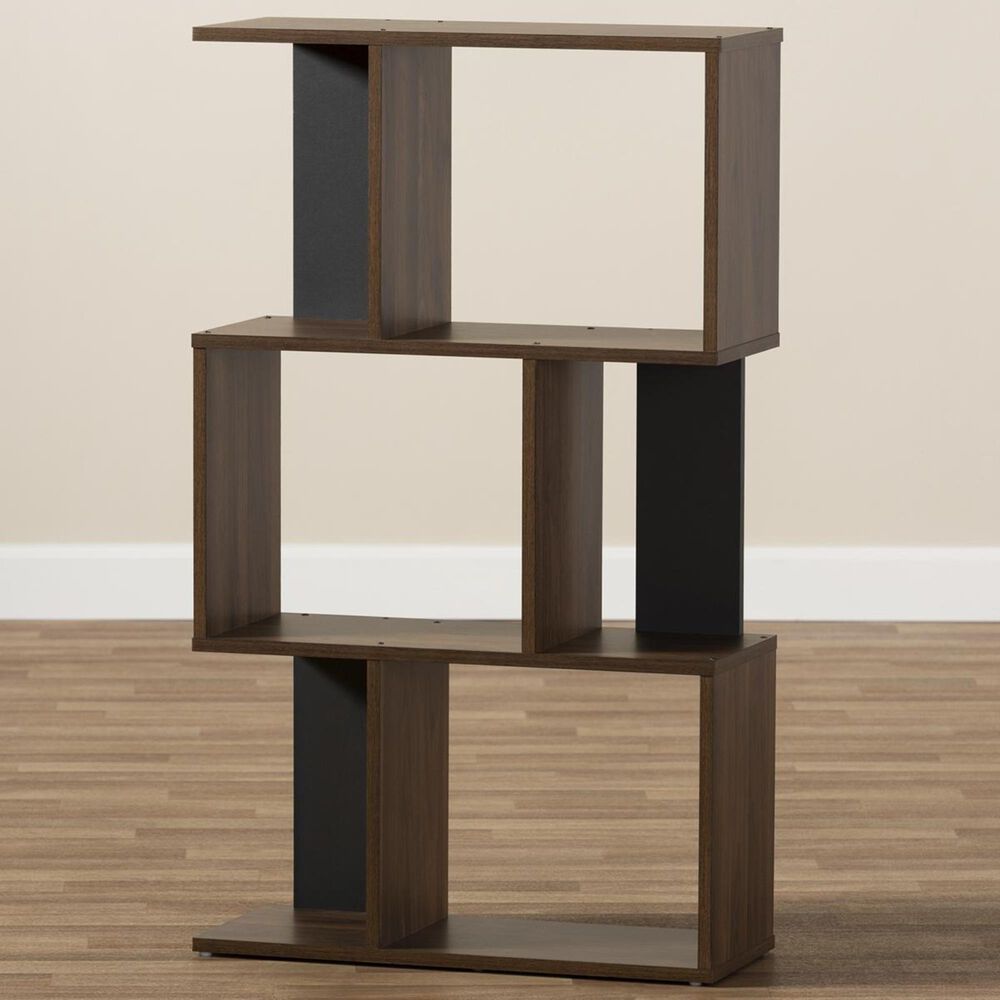 Baxton Studio Legende Display Bookcase in Walnut Brown/Dark Grey, , large