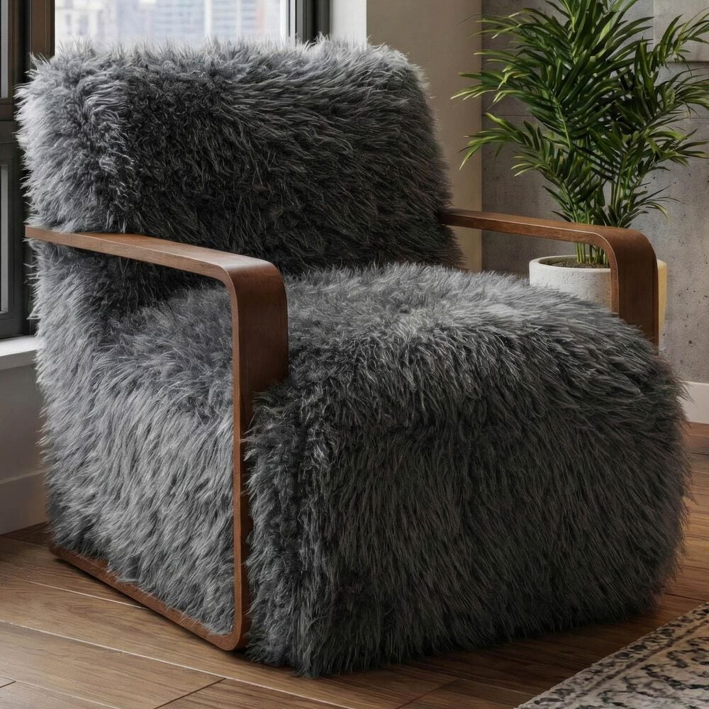 Furniture of America Neyra Long-Haired Accent Chair in Charcoal Gray, , large