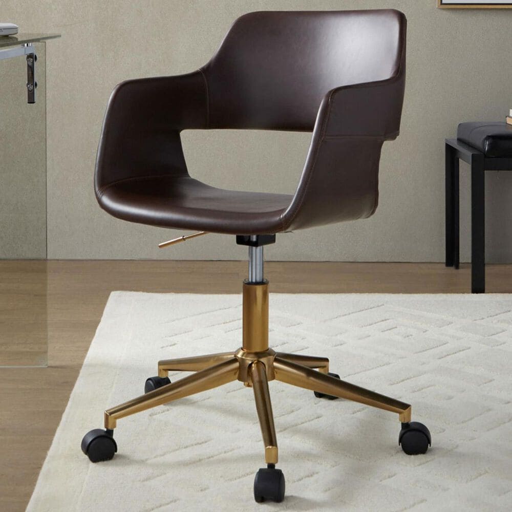 Lumisource Margarite Task Chair with Espresso Faux Leather Cushion in Gold, , large
