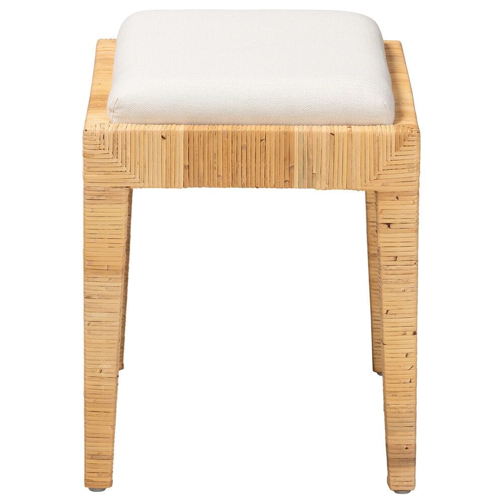 Baxton Studio Sofia Ottoman with Natural Brown Rattan in White, , large