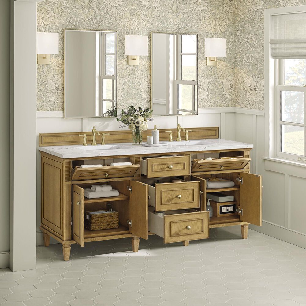 James Martin Vanities Lorelai 72&quot; Double Vanity in Light Natural Oak with 3 cm Ethereal Noctis Quartz Top, , large