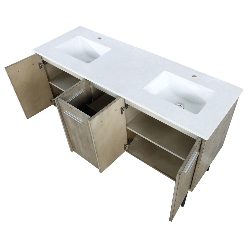 Lexora Home Lancy 60&quot; Double Bathroom Vanity in Rustic Acacia with 2 cm White Quartz Top and Rectangular Sinks, , large