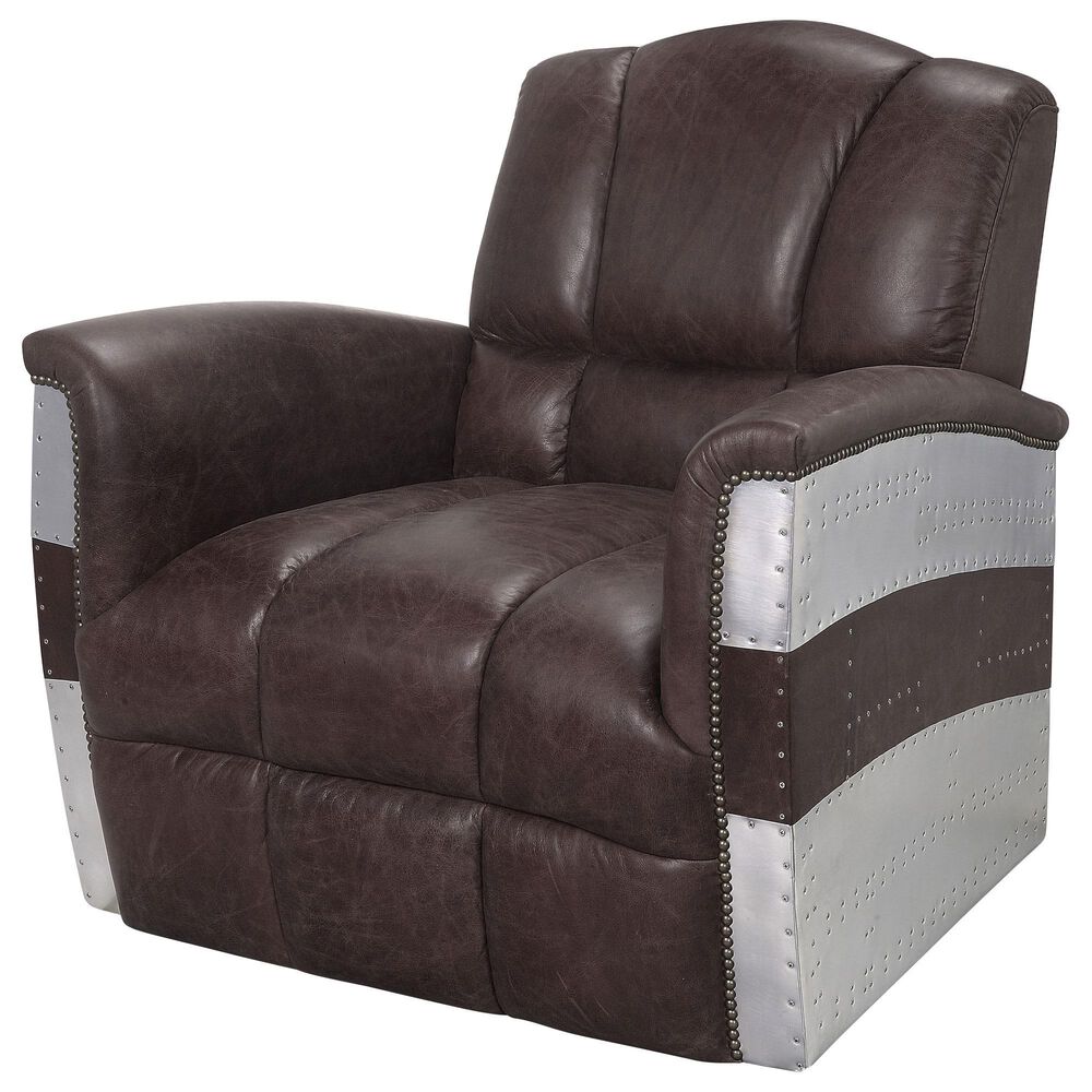 Gunnison Co. Brancaster Accent Chair in Retro Brown Leather and Aluminum, , large