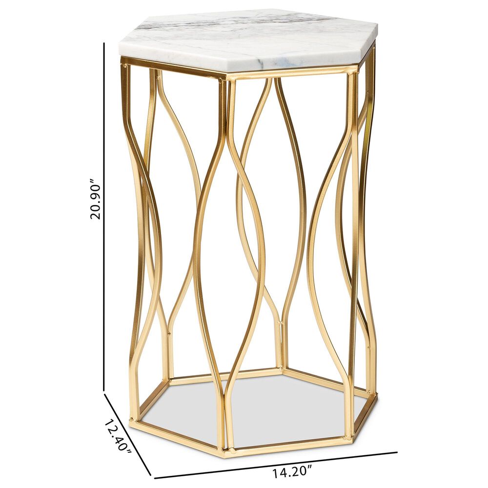 Baxton Studio Kalena End Table in White and Gold, , large