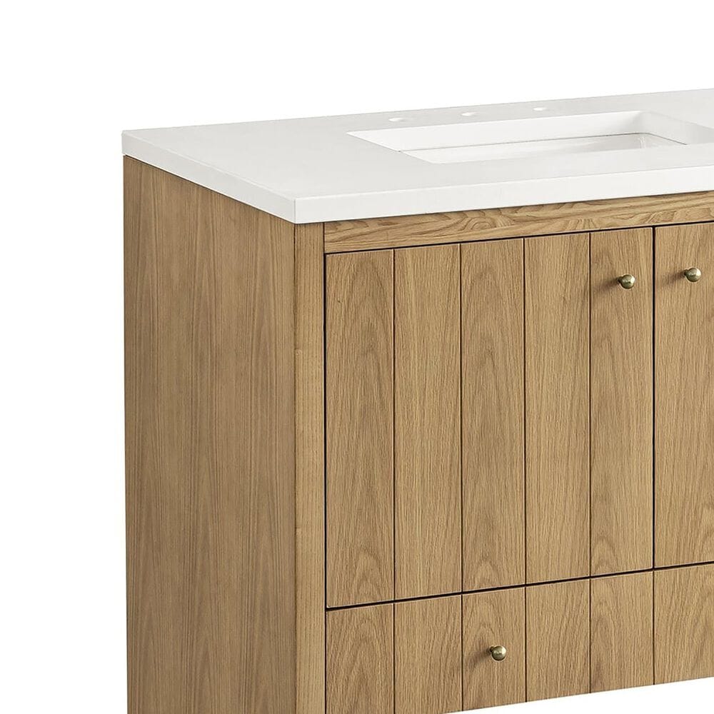 James Martin Vanities Hudson 36&quot; Single Bathroom Vanity in Light Natural Oak with 3 cm White Zeus Quartz Top and Rectangular Sink, , large