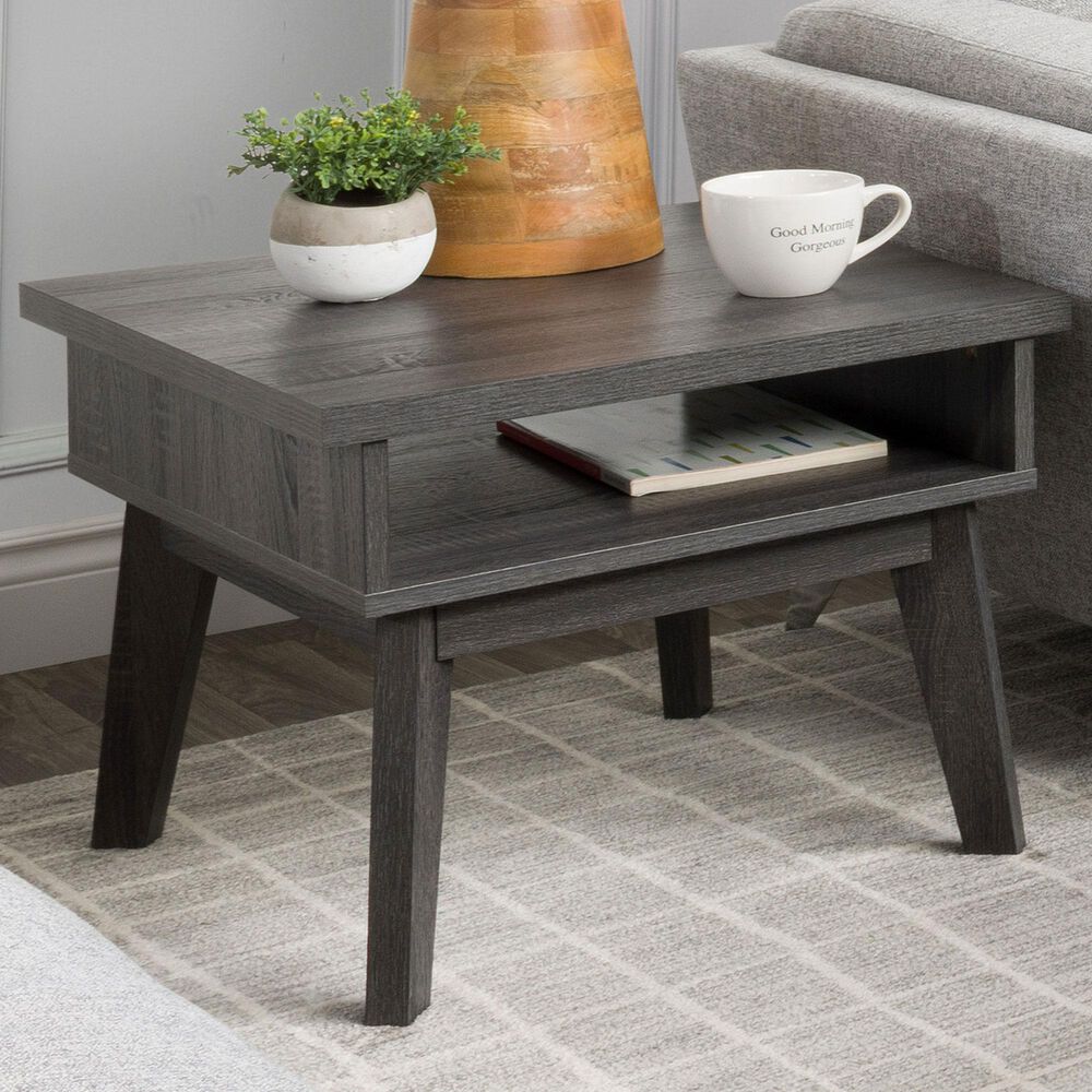 CorLiving Hollywood Side Table with Shelf in Dark Grey, , large