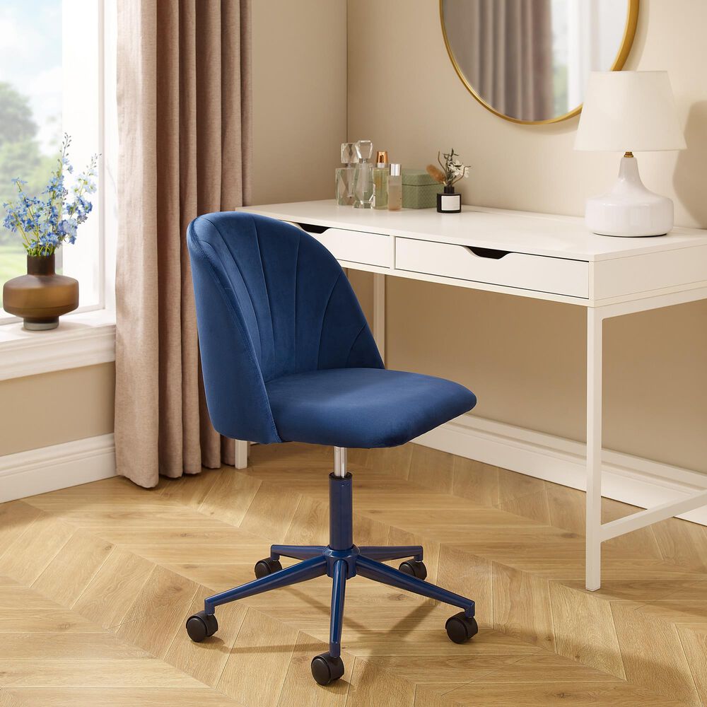 Linden Boulevard Velvet Desk Chair in Navy Blue, , large