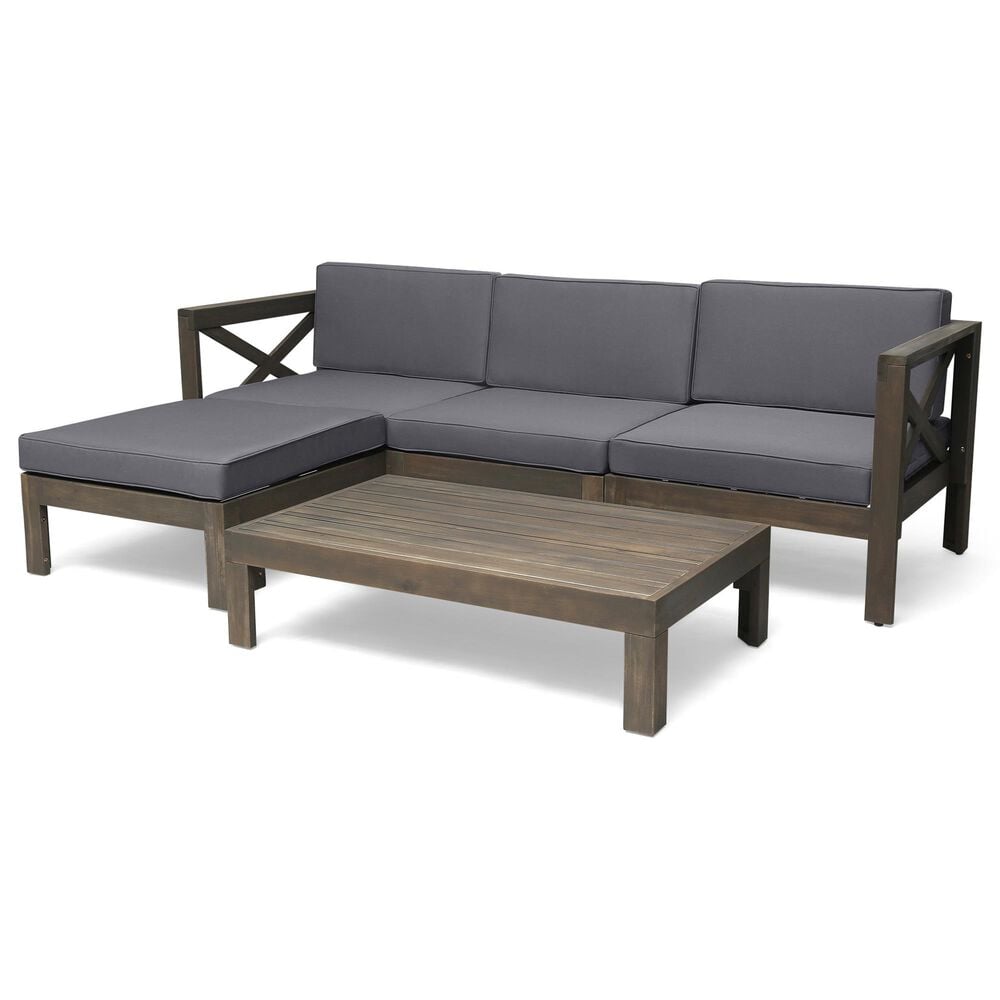 Hearth and Haven Alcove 5-Piece Outdoor L-Shape Sectional Set with Dark Grey Cushion in Teak, , large