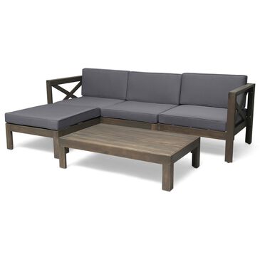 Hearth and Haven Alcove 5-Piece Outdoor L-Shape Sectional Set with Dark Grey Cushion in Teak, , large