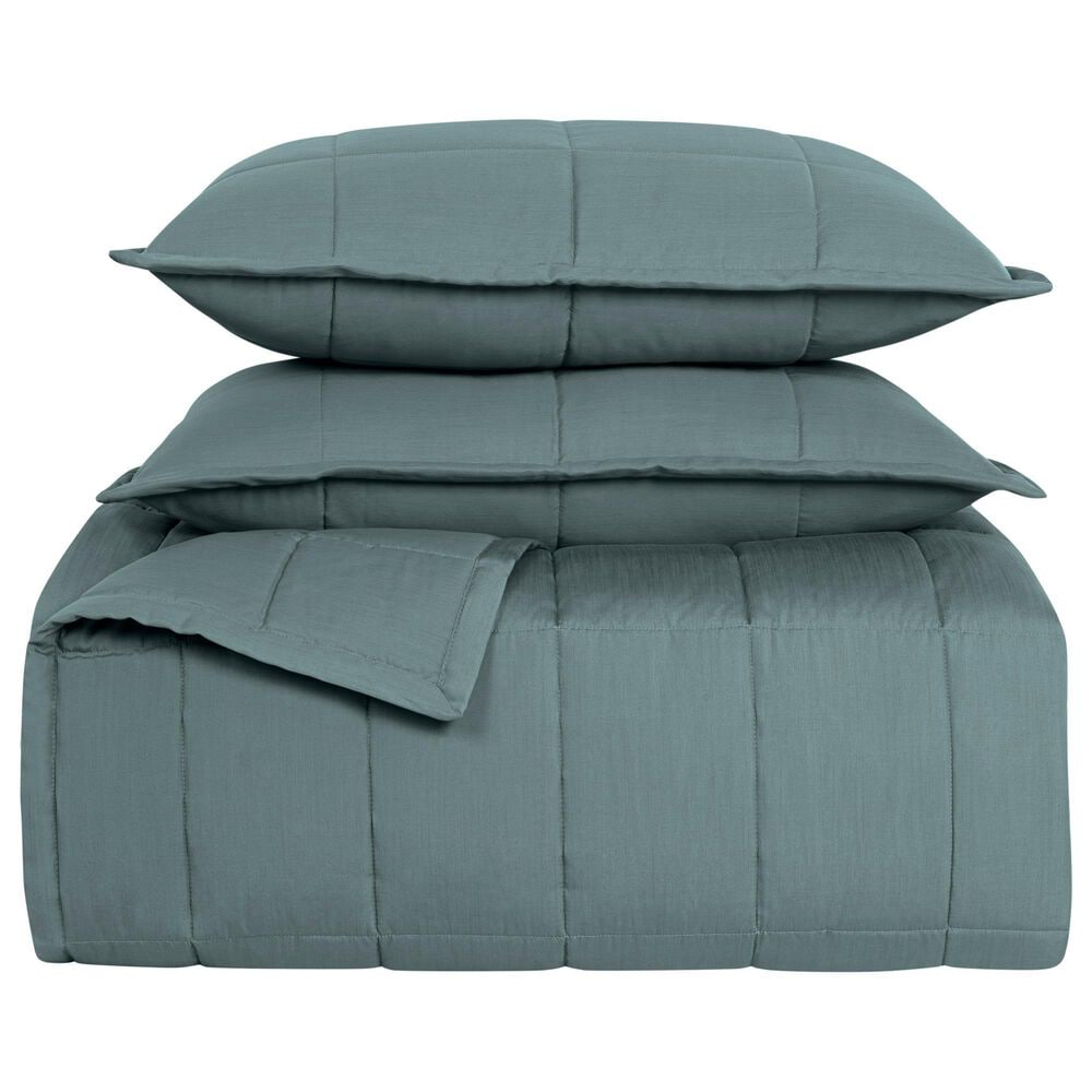 Ann Gish Slub Tencel 3-Piece King Quilted Coverlet Set in Sea, , large