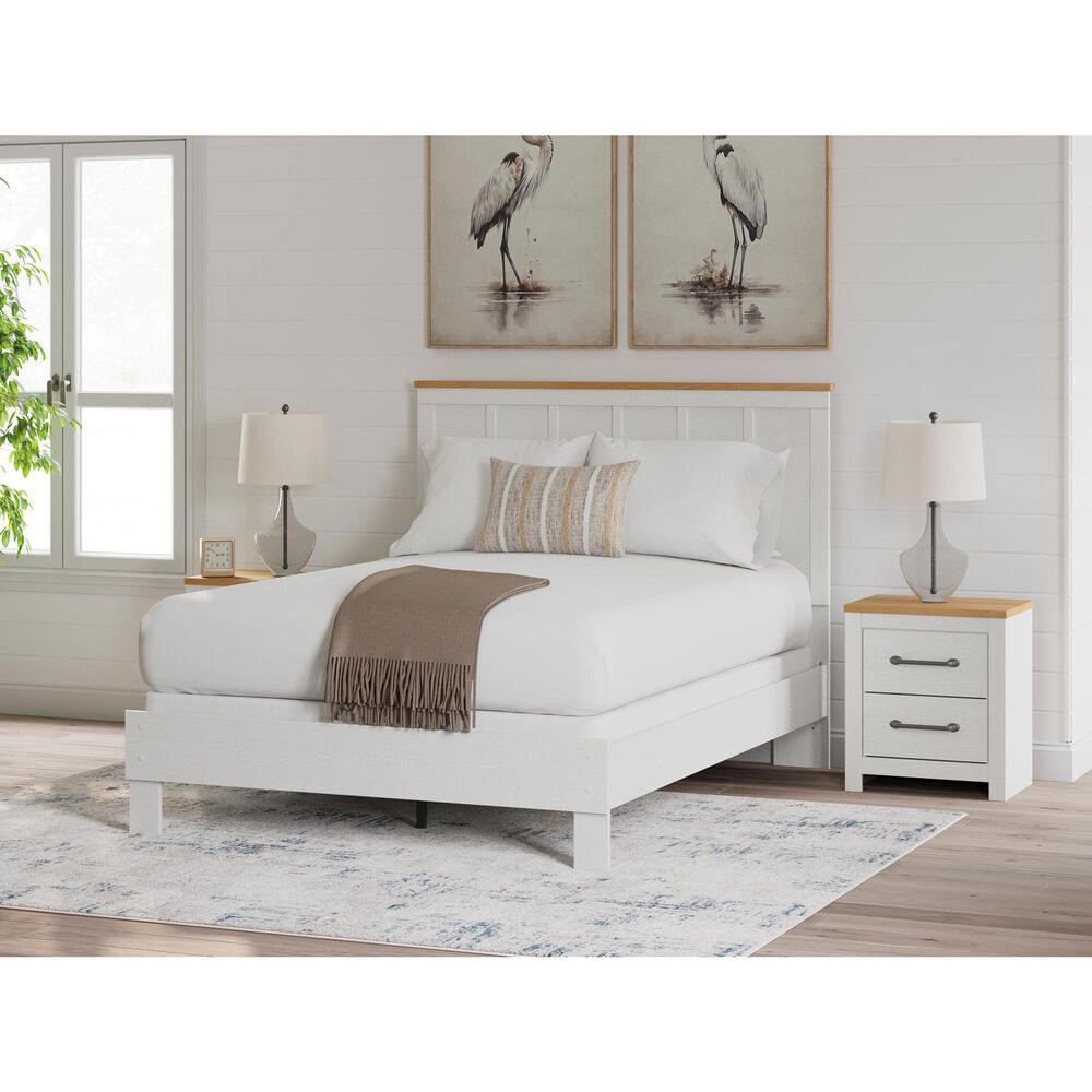 Ashley Linnocreek Queen Panel Bed in White and Warm Brown, , large