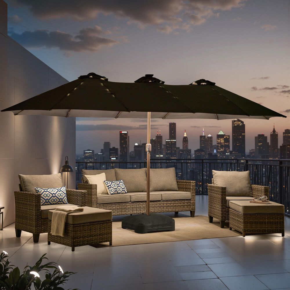 HOMLUX 15' Outdoor Market Umbrella with Sandbags Base and LED Lights in Dark Gray, , large