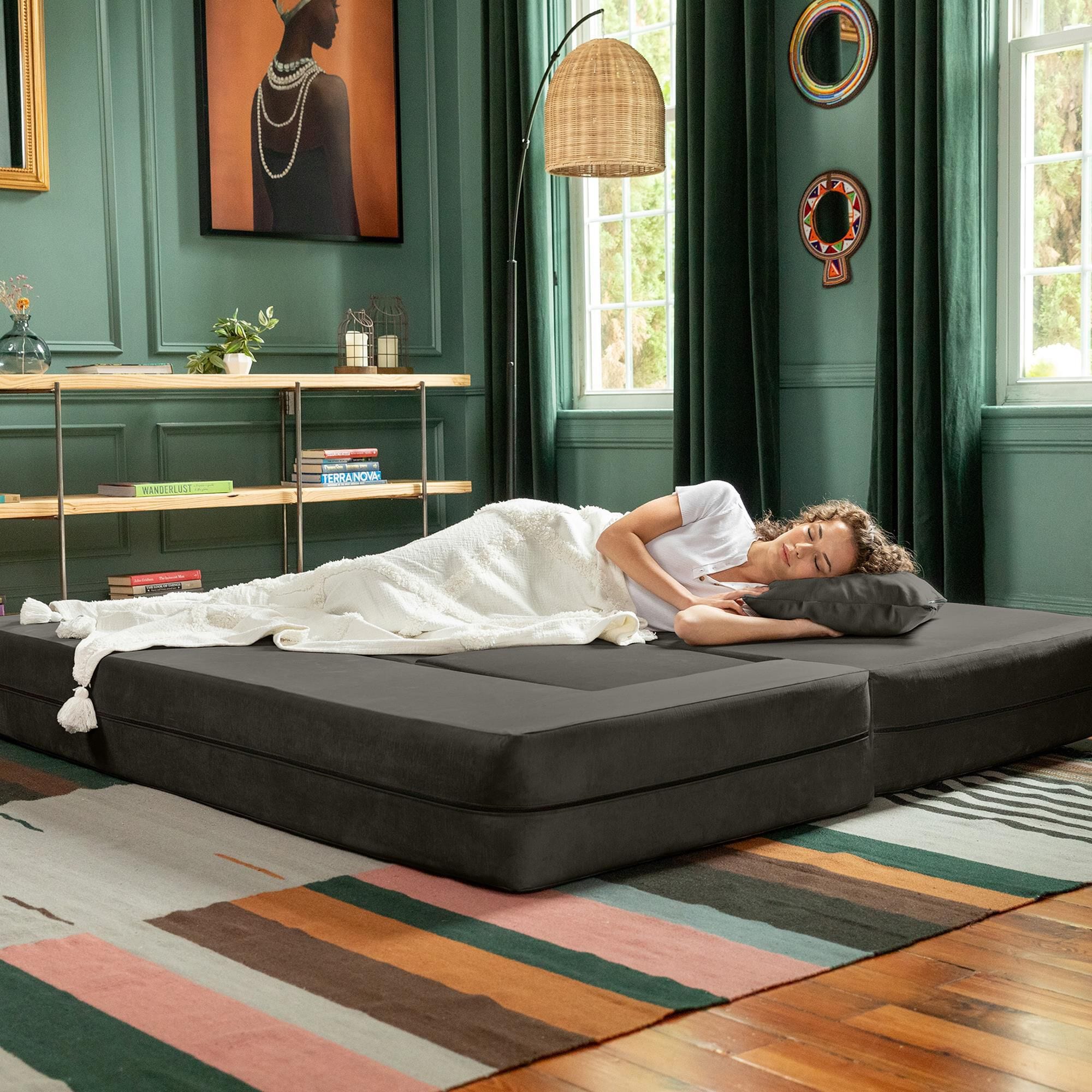 Jaxx Zipline 4 Piece Stationary Convertible Sleeper Sofa in Charcoal Velvet NFM