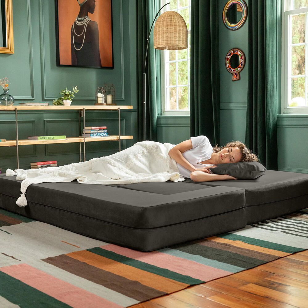 Jaxx Zipline 4-Piece Stationary Convertible Sleeper Sofa in Charcoal Velvet, , large