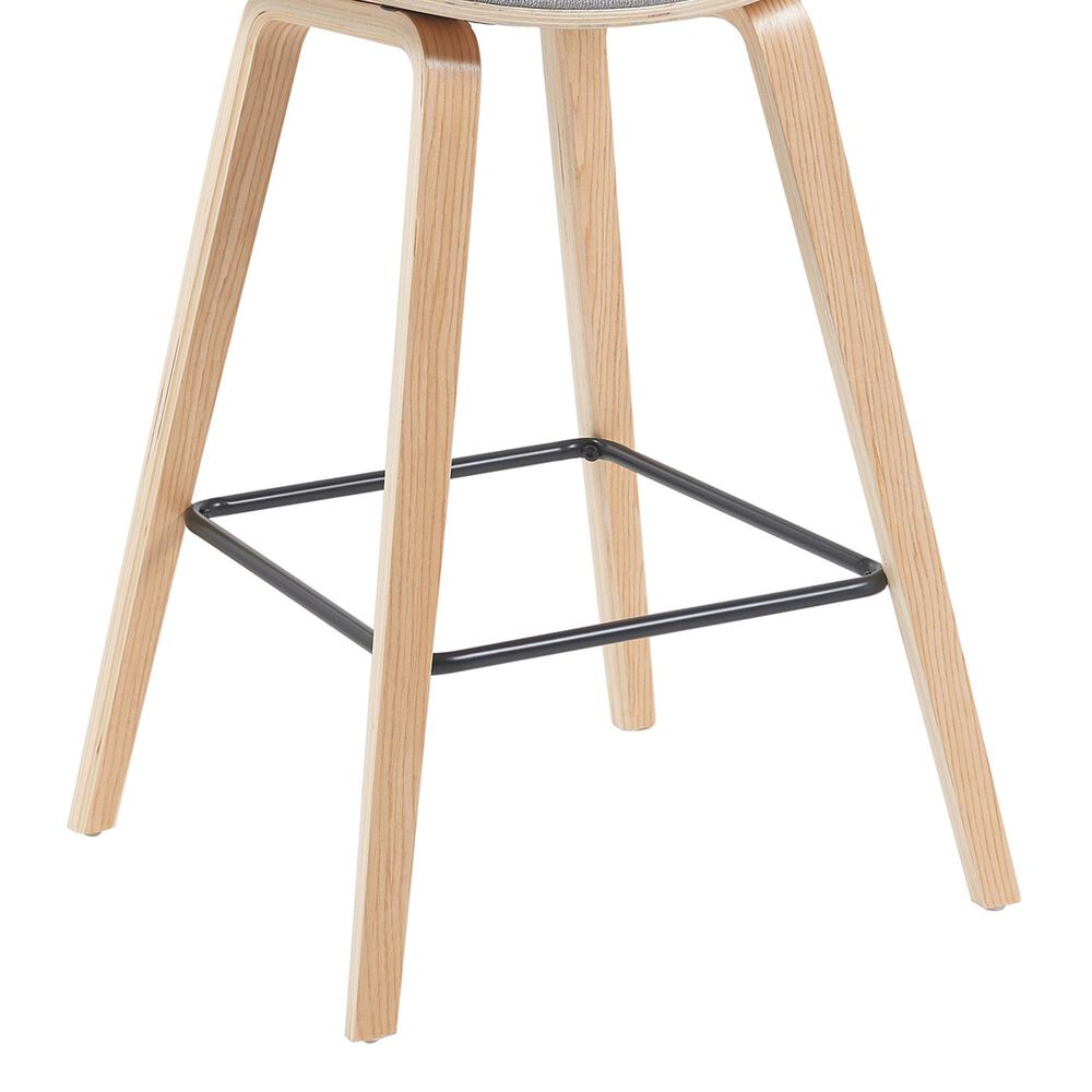 Armen Living Fox Bar Height Stool with Gray Upholstery in Patterned Oak, , large