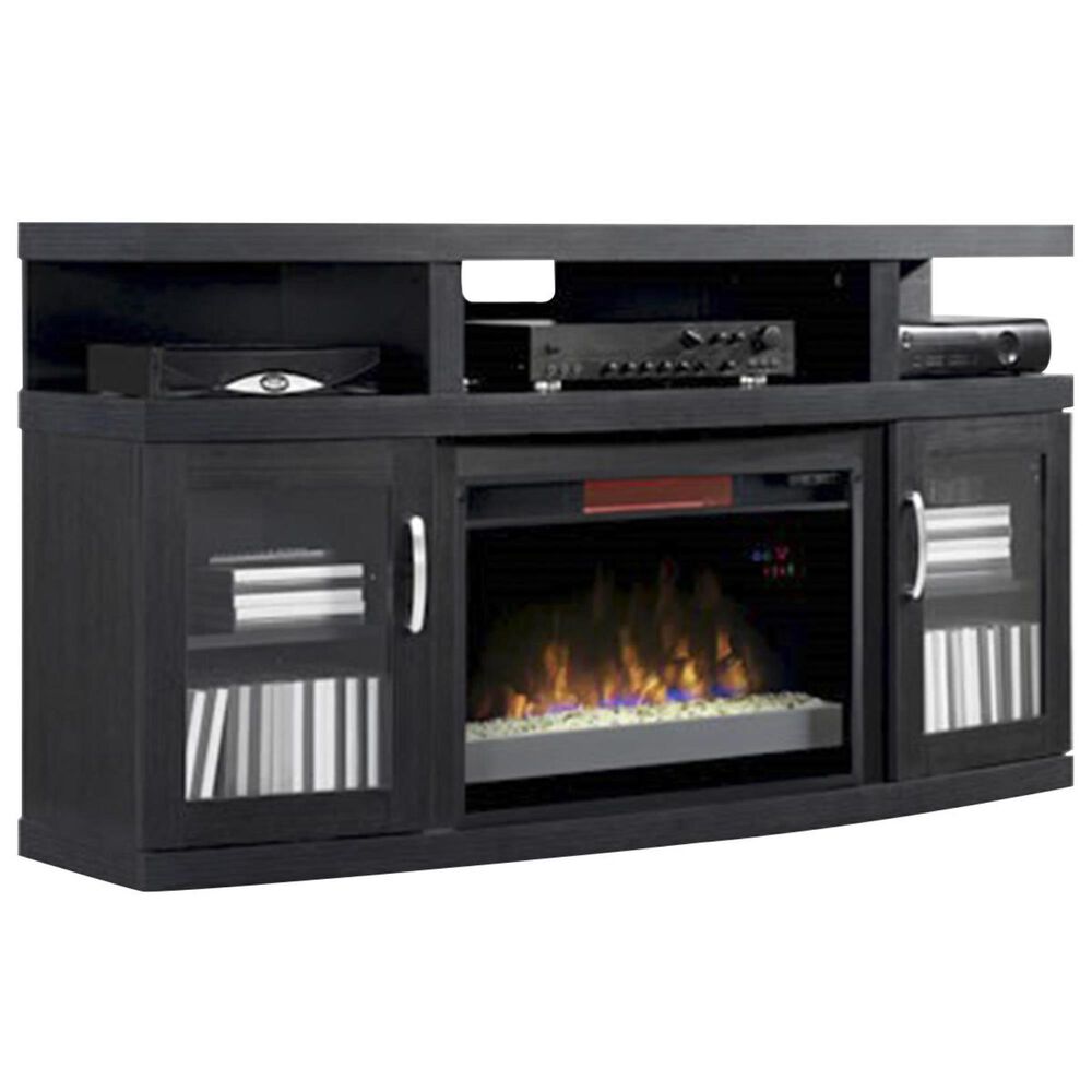 at HOME Cantilever 60 TV Stand with Fireplace Insert in Black | Nebraska  Furniture Mart