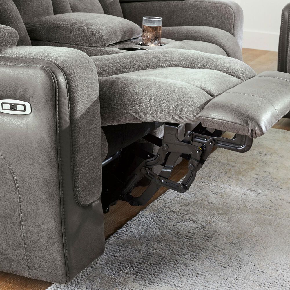 Ashley Mixed Motion Power Reclining Loveseat with Console in Shadow, , large