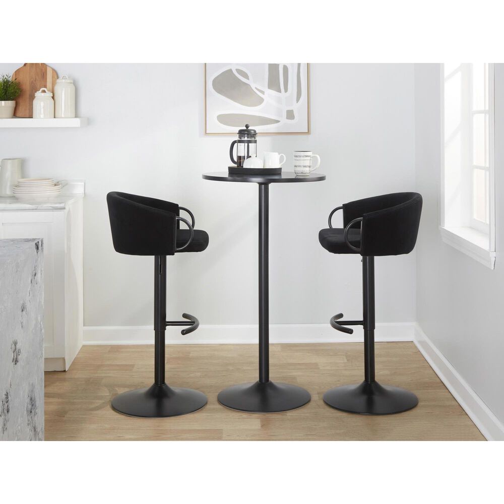 LumiSource Claire Swivel Adjustable Barstool with Black Velvet Upholstery in Black (Set of 2), , large