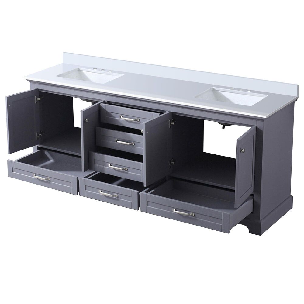 Lexora Home Dukes 80&quot; Double Bathroom Vanity in Dark grey with 2 cm White Quartz Top and Rectangular Sinks, , large