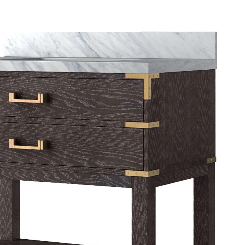 Lexora Home Norwalk 36&quot; Single Bathroom Vanity in Brown Oak with White Carrara Marble Top  and Rectangle Sink, , large