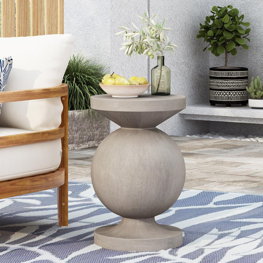 Hearth and Haven Outdoor Sculptural Round End Table with Pedestal Base in Natural, , large