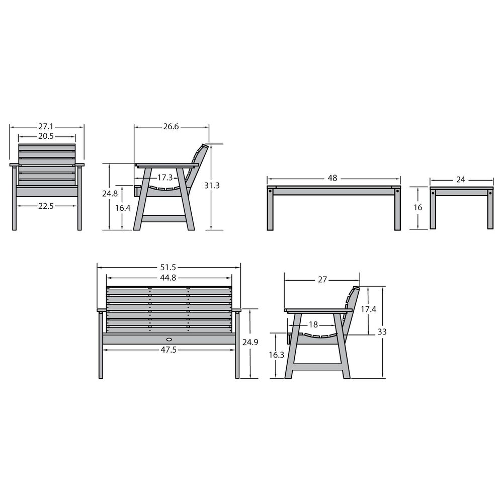 Highwood USA Weatherly 4Piece Patio Garden Conversation Set in Rustic
