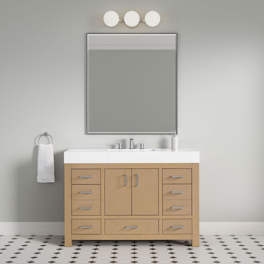 37B Alanya 48" Single Bathroom Vanity in Warm Oak with White Composite Stone Top, , large