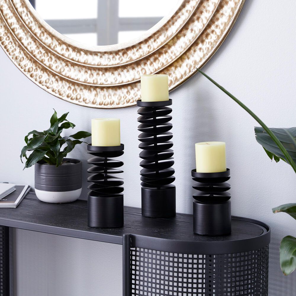 Maple and Jade Pillar Candle Holder in Black &#40;Set of 3&#41;, , large