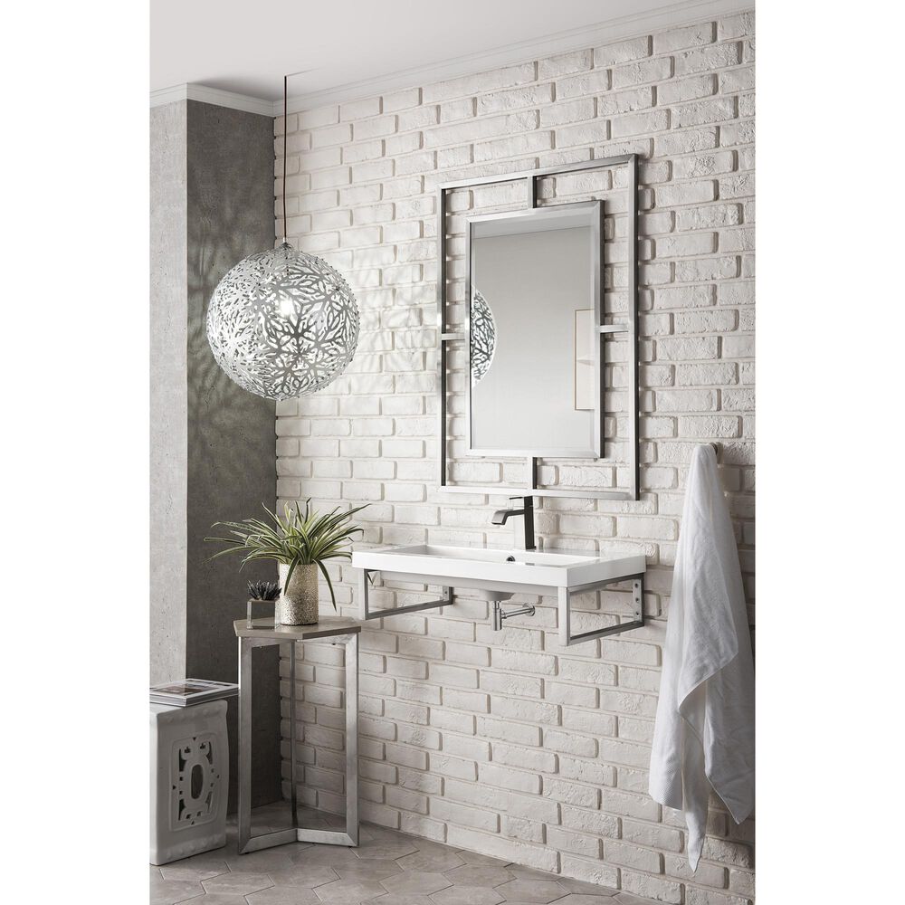 James Martin Vanities Boston 31.5&quot; Single Wall Brackets in Brushed Nickel with 3 cm White Glossy Resin Top and Rectangular Sink, , large