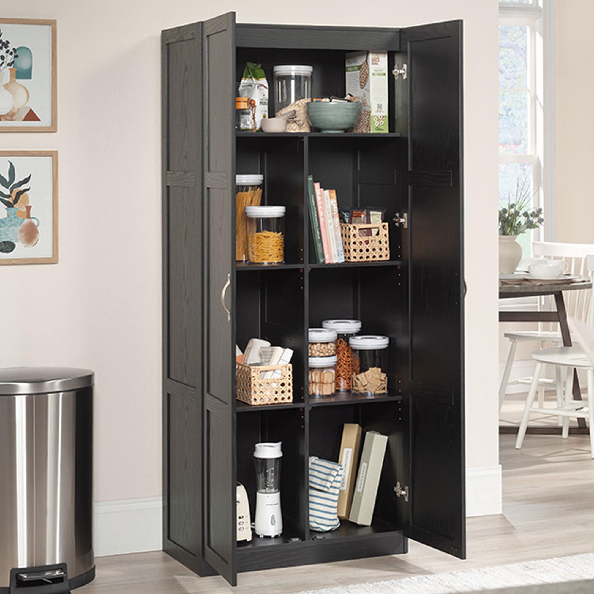 Sauder Select Collection 2-Door Storage Cabinet with Shelves in Black