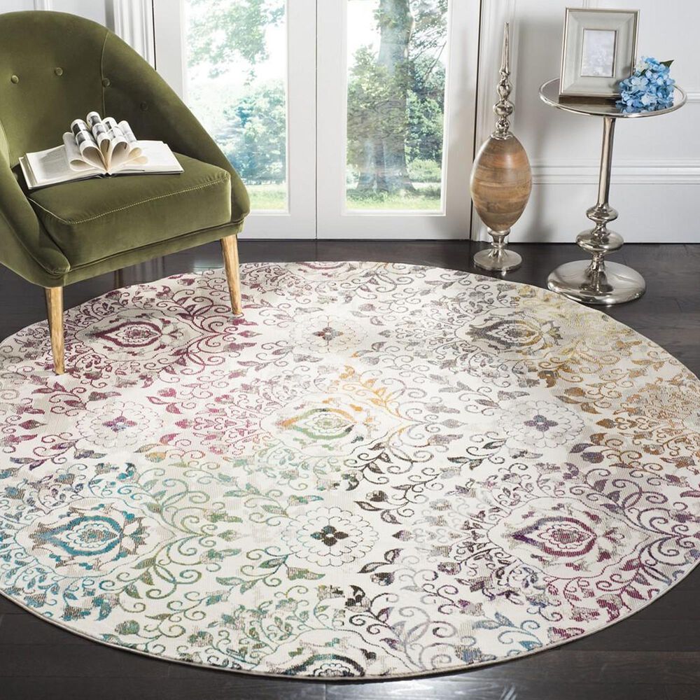 Safavieh Aria 6&#39;6&quot; Round Cream and Multicolor Area Rug, , large