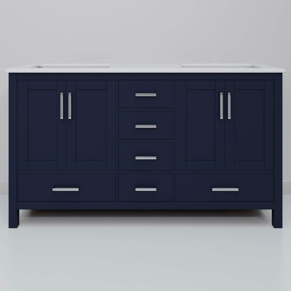 Lexora Home Jacques 60" Double Bathroom Vanity in Navy Blue with 2 cm White Quartz Top and Rectangular Sinks, , large