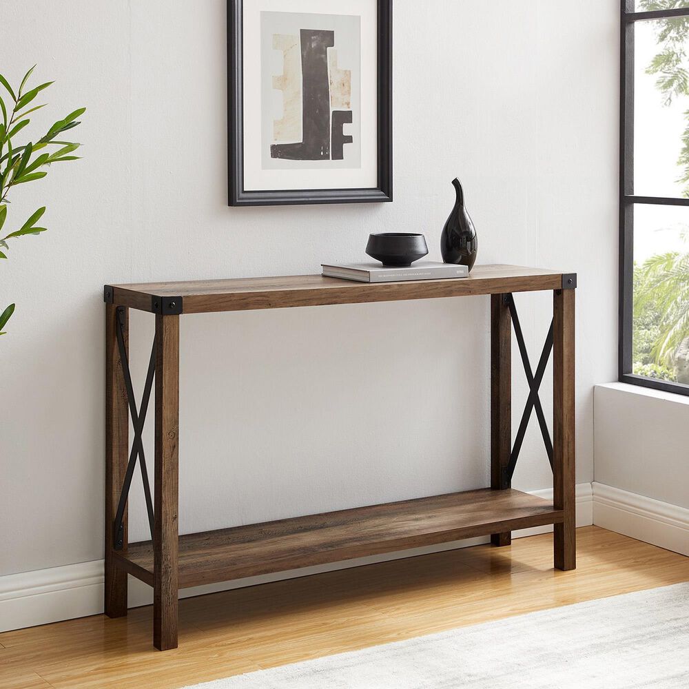Walker Edison Metal X Entryway Table in Rustic Oak, , large