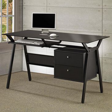Pacific Landing Metal and Glass Computer Desk with Two Storage Drawers, , large