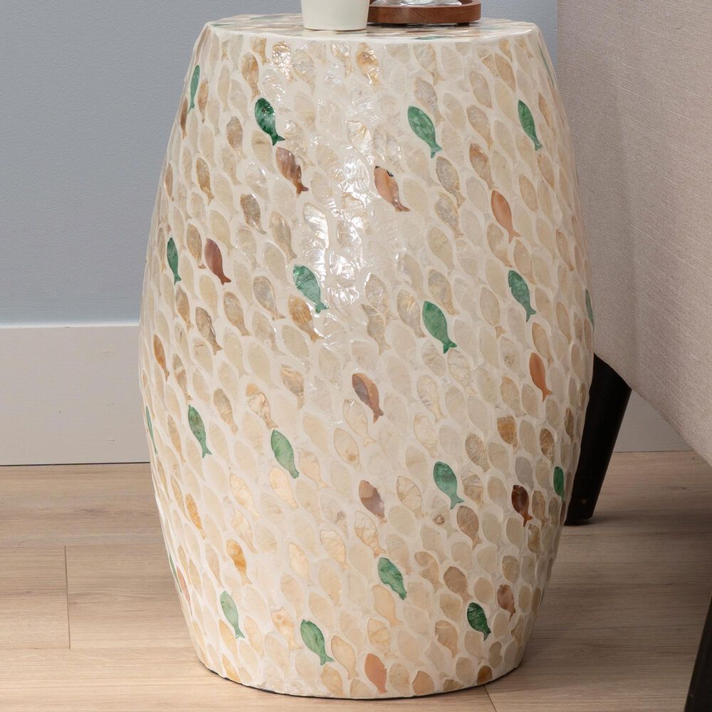 Linon Home Decor Pattison Drum End Table with Finish Pattern in Ivory, , large