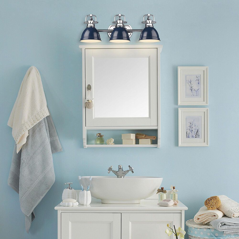 Golden Lighting Duncan 3-Light Bath Vanity with Navy Shades in Chrome, , large