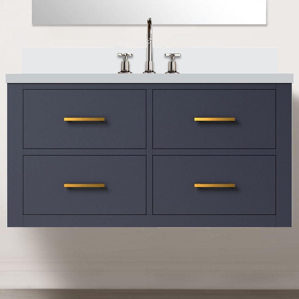 Lexora Home Castor 36&quot; Single Bathroom Vanity in Blue with 2 cm White Quartz Top and Rectangular Sink, , large