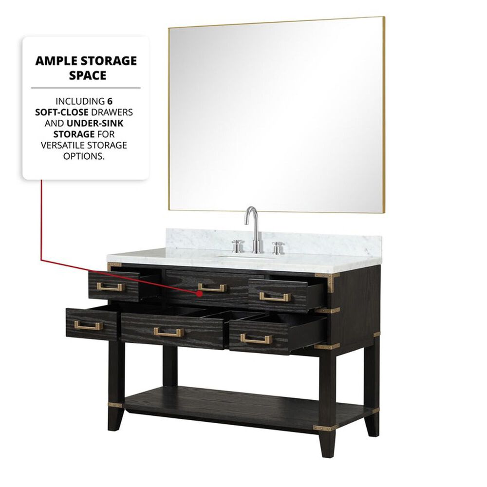 Lexora Home Norwalk 48&quot; Single Bathroom Vanity in Black Oak with White Carrara Marble Top  and Rectangle Sink, , large