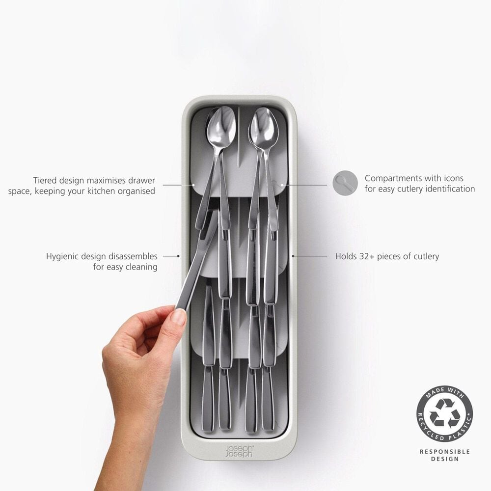Joseph Joseph DrawerStore Compact Tiered Cutlery Organiser in Stone, , large