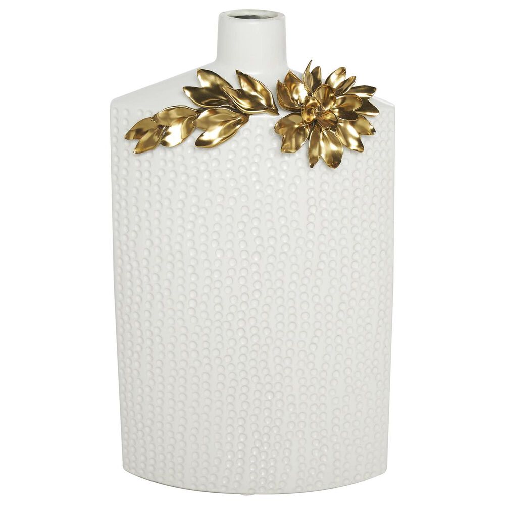 Maple and Jade 2-Piece Leaf Decorative Vase Set in Polished White and Gold, , large