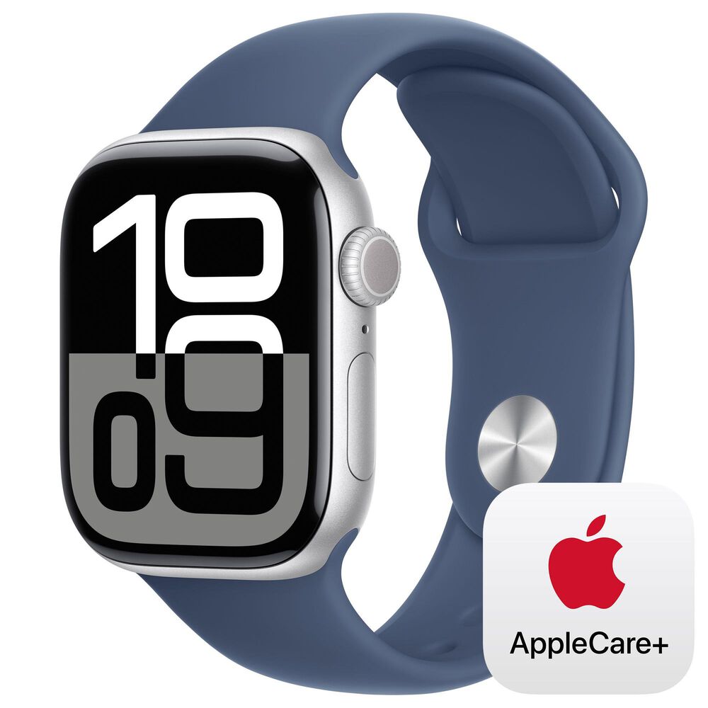 Apple Watch Series 10 GPS + Cellular 42mm Silver Aluminum Case with Denim Sport Band - M/L, , large