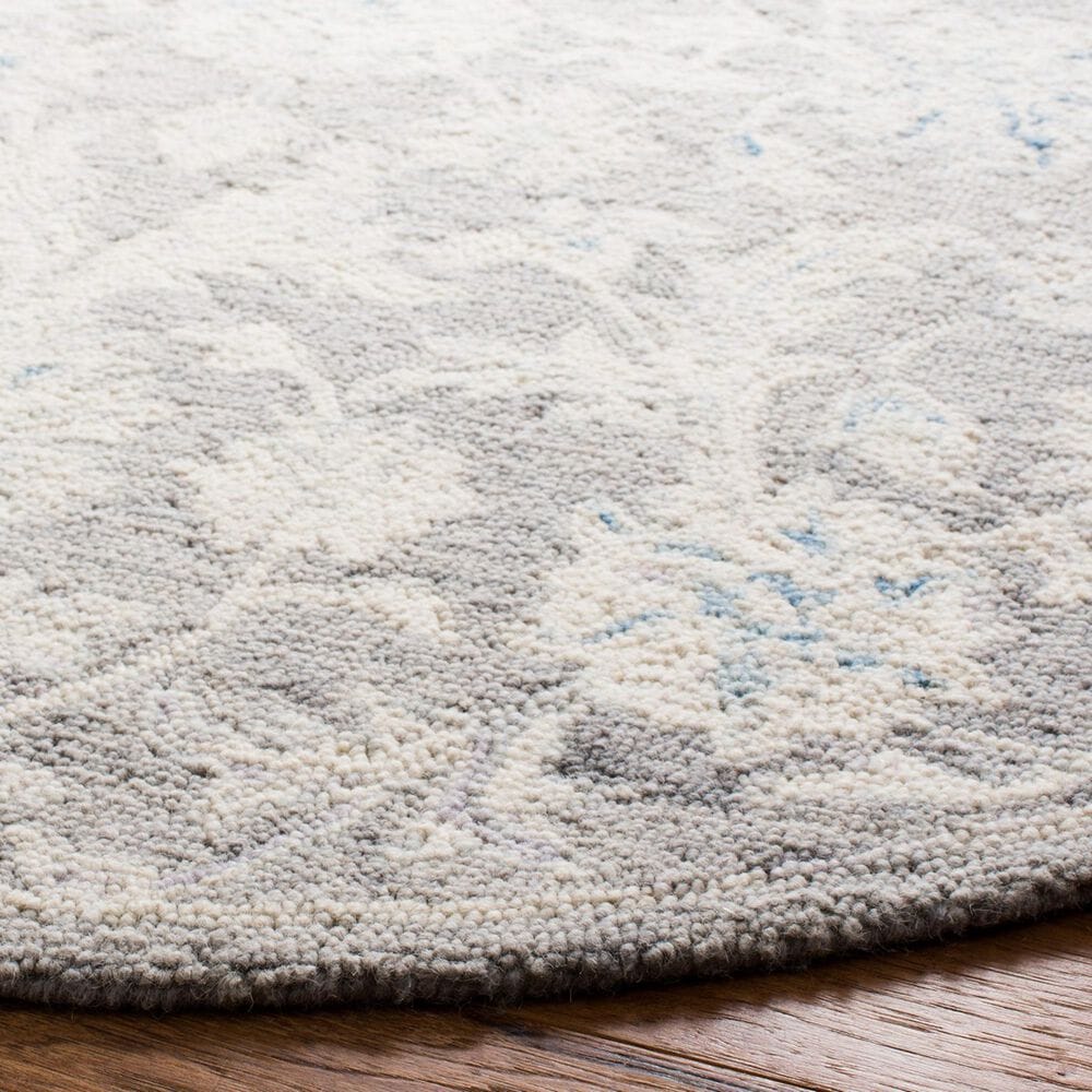 Safavieh Micro-Loop Floral 5&#39; Round Grey and Ivory Area Rug, , large