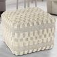 LR Home 18" Square Checkered Pouf in Black and Natural, , large
