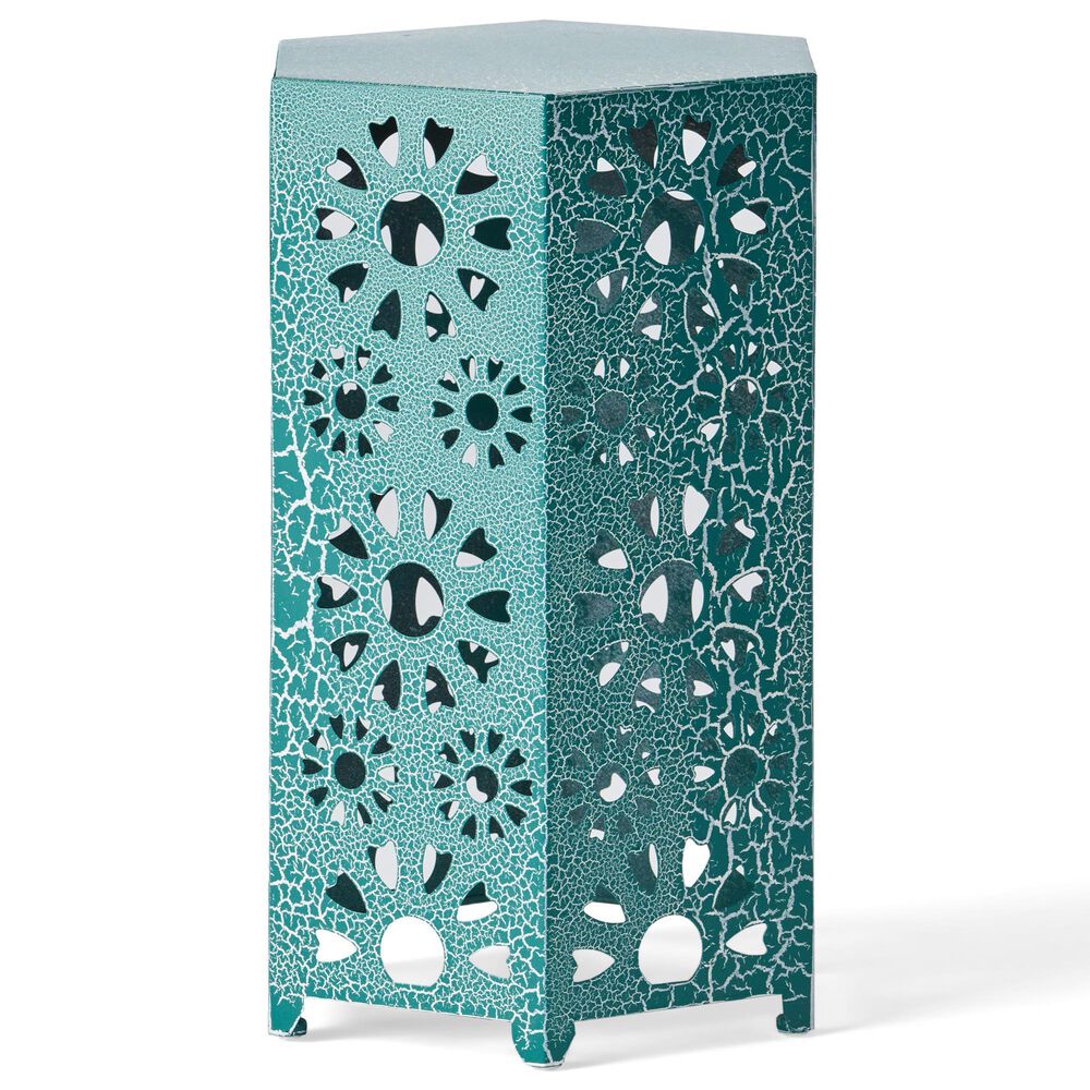 Hearth and Haven Galore 14" Outdoor Hexagon Metal Side Table with Sunburst Cut Out Design in Teal, , large