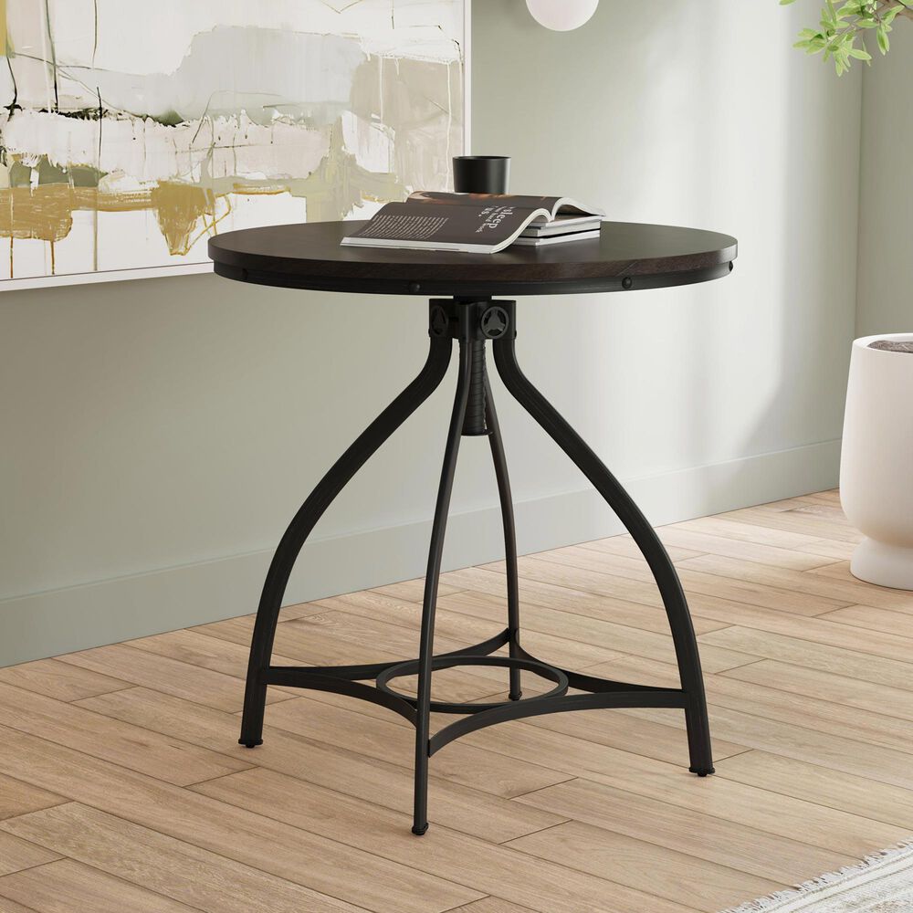 Linon Home Decor Hawkford Adjustable Round Bar Table in Grey and Gunmetal - Table Only, , large