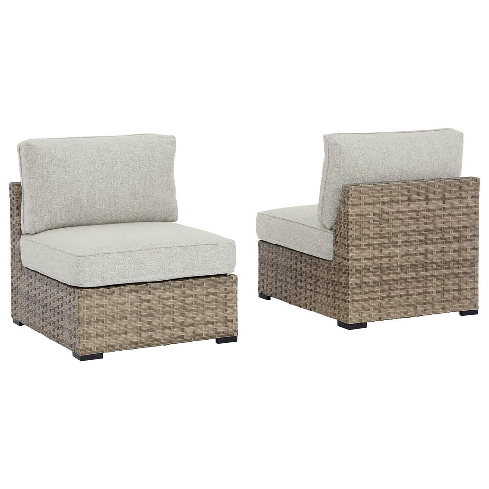 Ashley Calworth Patio Armless Chair in Beige &#40;Set of 2&#41;, , large