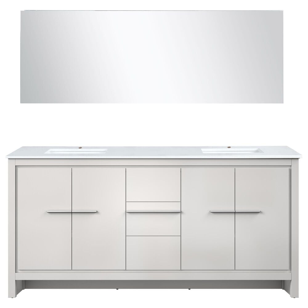 Lexora Home Lafarre 72&quot; Double Bathroom Vanity in Rustic Acacia with 2 cm White Quartz Top, Rectangular Sinks and 70&quot; Mirror, , large