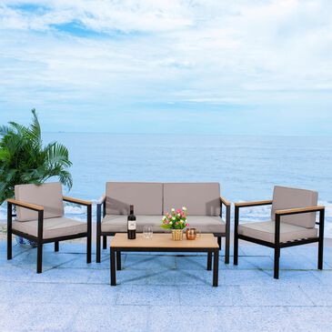 Safavieh Hendor 4-Piece Living Set in Black Metal/Gray, , large