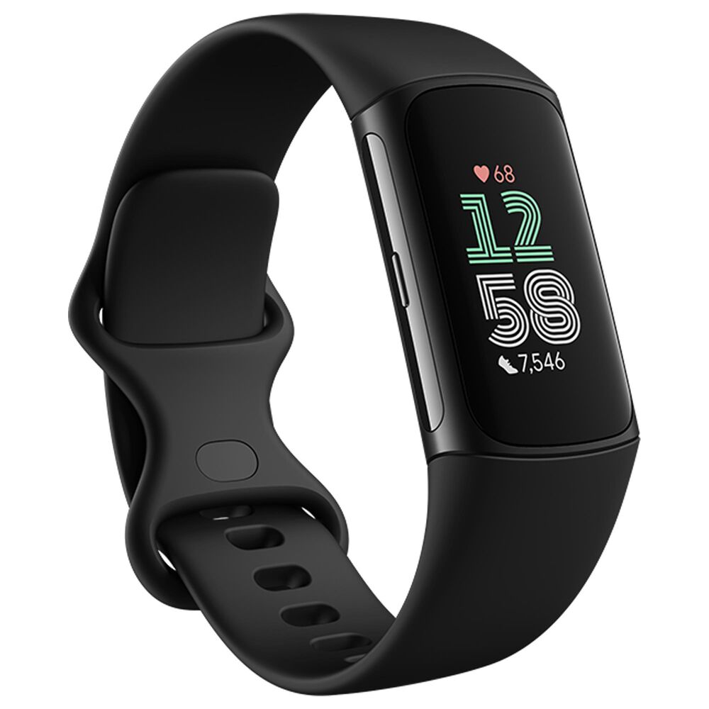 Fitbit Charge 6 Fitness Tracker Watch 36mm Black Aluminum Case with Obsidian Band, , large
