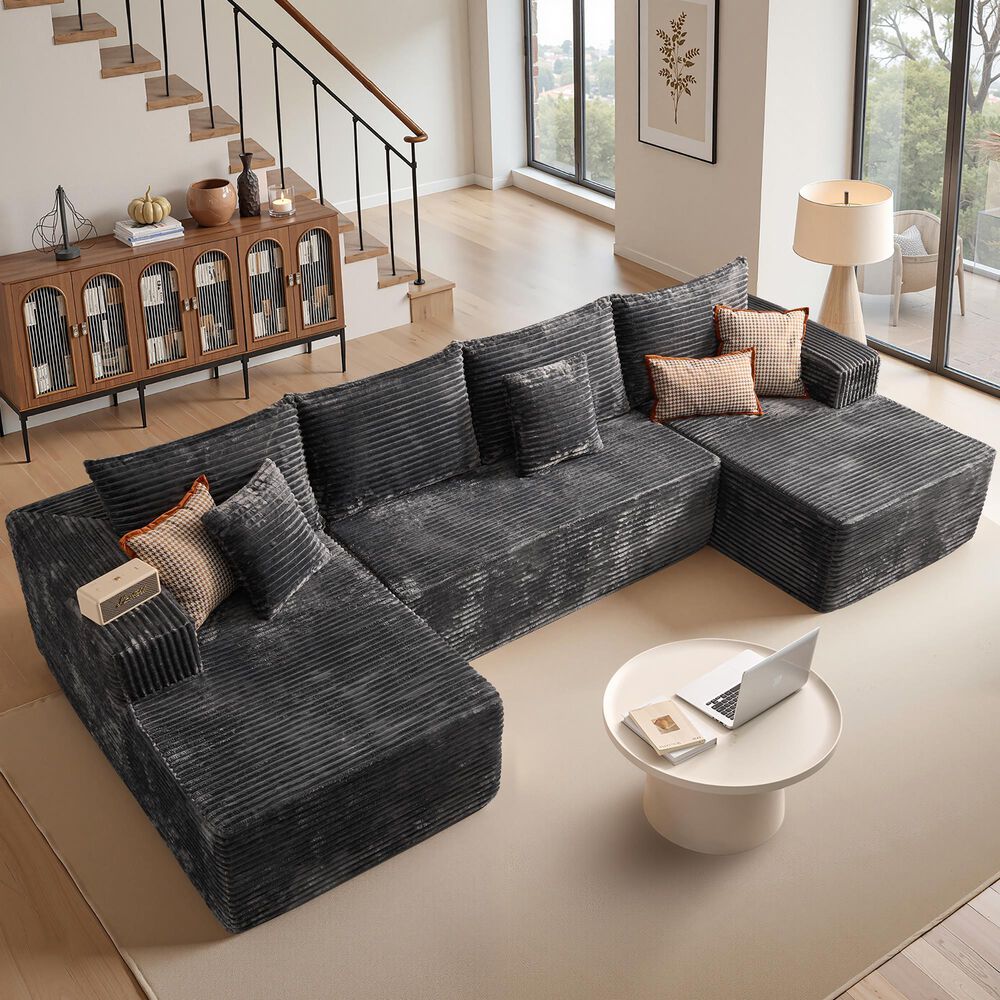 HOMLUX 134.6" Sectional Sofa with High Density Foam in Gray, , large